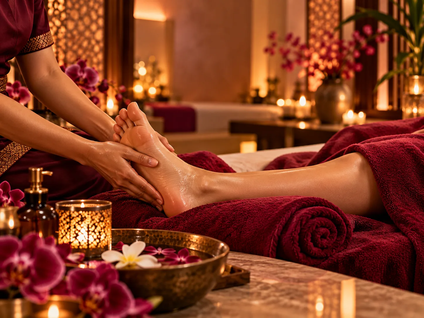 A relaxing foot massage in a spa